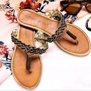 Pierre Dumas Metallic Brown Braided faux leather flip flop sandals women’s shoes